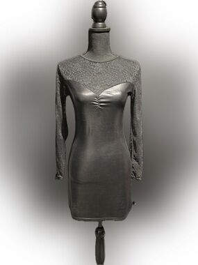 Coquette Wet Look Bodycon Dress with Lace